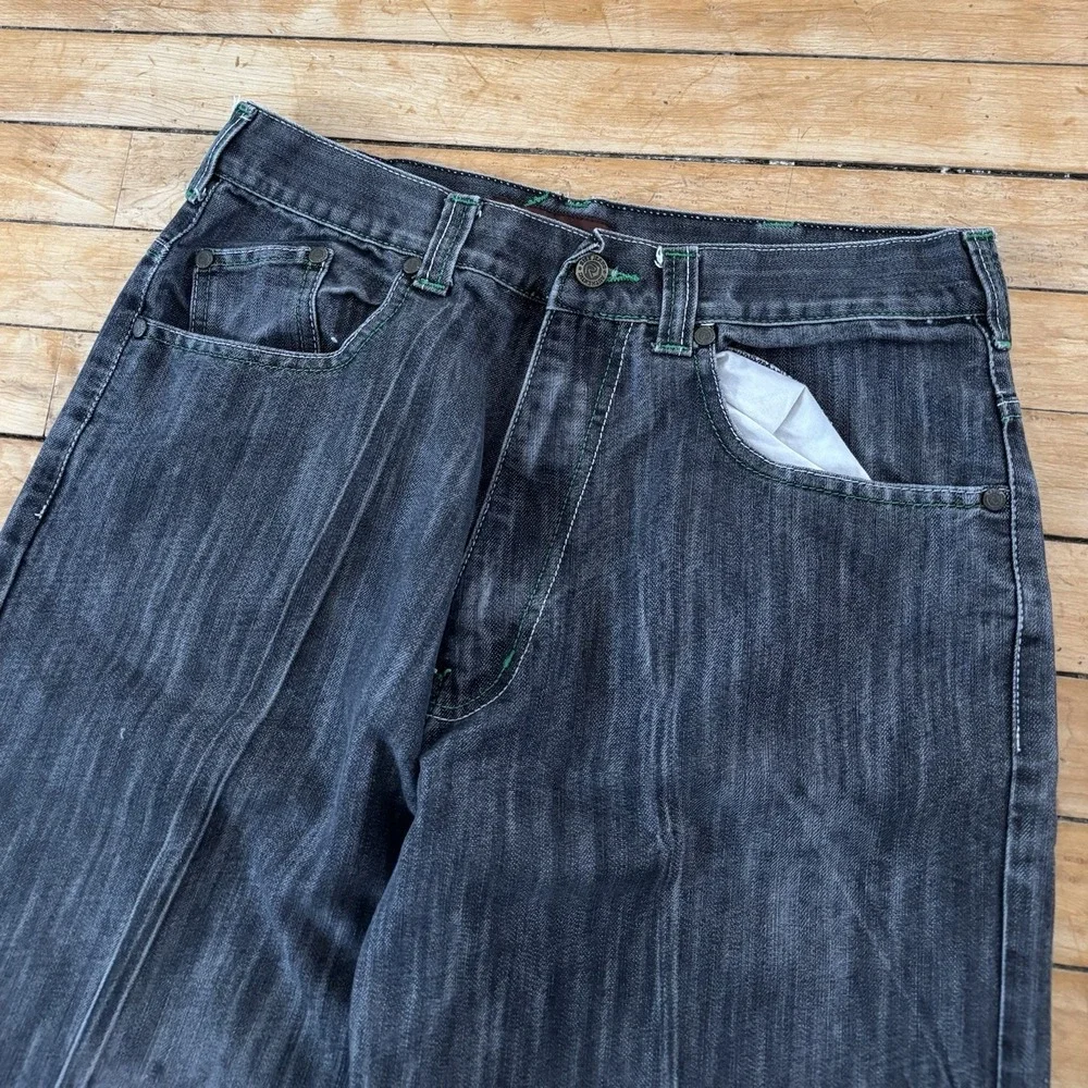 Y2K Risk Denim Baggy Skater Jeans Fits Mens 32x31 Black Faded Grunge Hip Hop